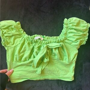 Green top y2k Urban Outfitters Bright Green Ruffle Crop Top